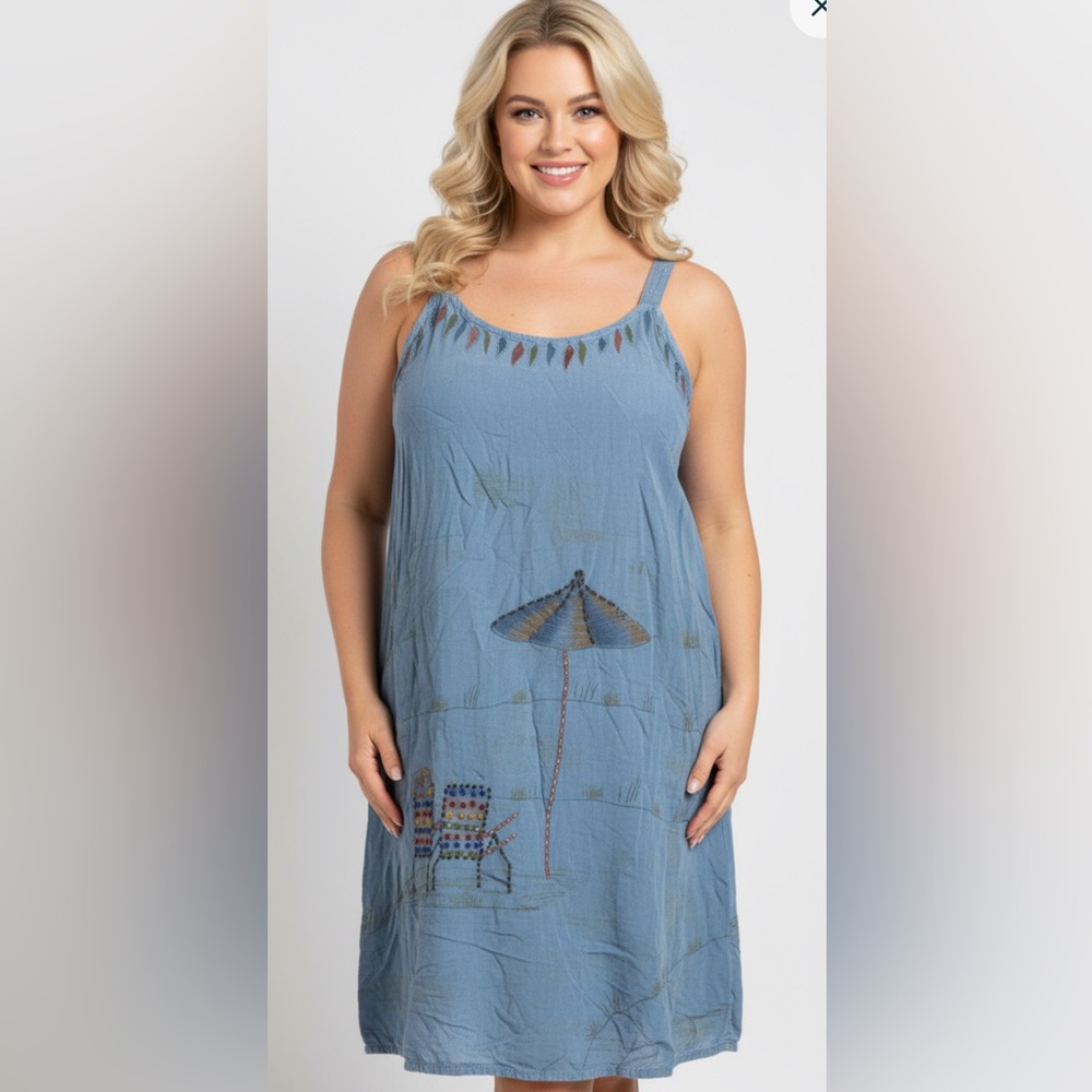 Stylish Blue Embroidered Swim Coverup